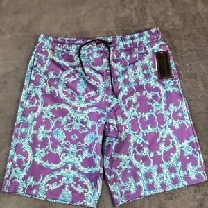 Baroque Gold Purple Turquoise Filigree Athletic Shorts Womens Large NWT